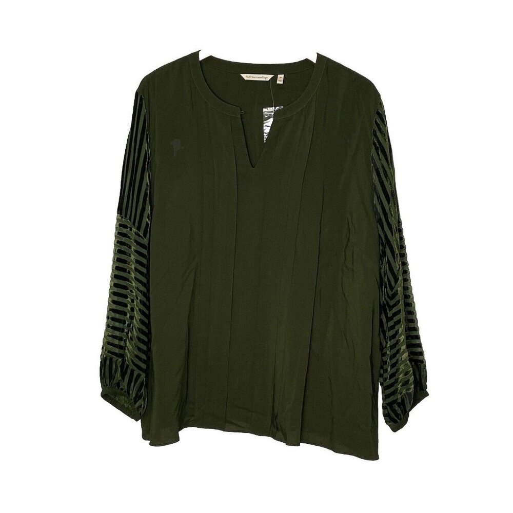 NWOT Soft Surroundings Women’s Peasant Blouse Green Satin Sleeves Size 3x